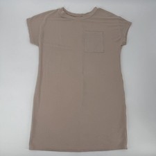 Women’s Short Sleeve Tan with White Stripes Dress, Size Large