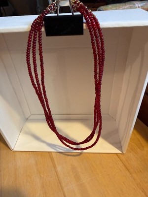 Red 3 String Small Beaded Necklace 8'' DROP GOOD CLASP
