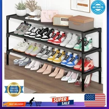 Long Shoe Rack - 3 Tier Shoe Organizer for Closet, Entryway, Garage - Stackable