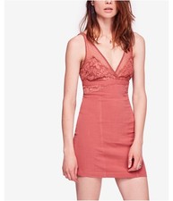 Free People Womens Floral Lace Kira Mini Bodycon Dress, Pink, Medium