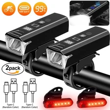 2Set USB Rechargeable Bicycle LED Headlight Bike Head&Tail Light Front Rear Lamp