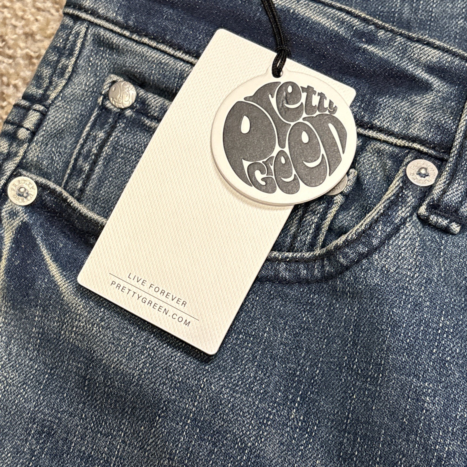 Pretty Green Jeans 36x32  Denim Burnage Regular Fit Button Fly New Fits 35 X 31 - View 5