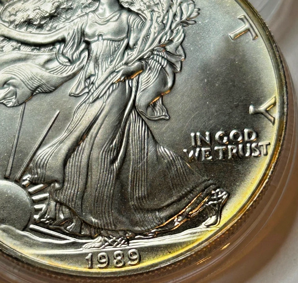 1989 P American Eagle Silver Coin Ungraded in Plastic Holder, Beautiful Toning - Image 2 of 4