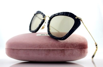 RARE New MIU MIU Noir Gold Blue CatEye Women Designer Sunglasses