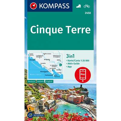 Italien Cinque Terre Kompass Karte 2450 Wandern, Wandern, Radfahren + Führerheft