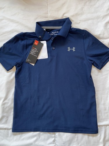 NEW Under Armor Polo Shirt Black Youth Extra Small Heat Gear Loose Short Sleeve