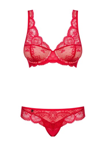 Obsessive Lingerie Victoria Plunge Bra Set Red Size L/XL - Picture 3 of 4