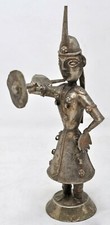 Vintage Brass Woman Musician Figurine Original Old Hand Crafted Engraved