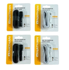 (4) New One Size Nathan No Tie Shoe Laces Locking Run Walking Hiking Black White