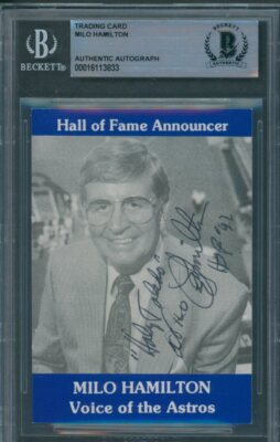 Milo Hamilton Signed Trading Card Beckett Authentic Autograph *3833