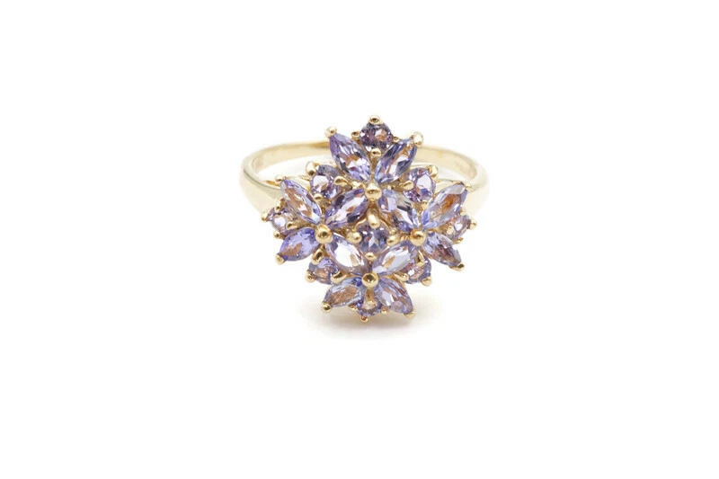 14k Yellow Gold Tanzanite Flower Cluster Ring Size 8 STS Thailand