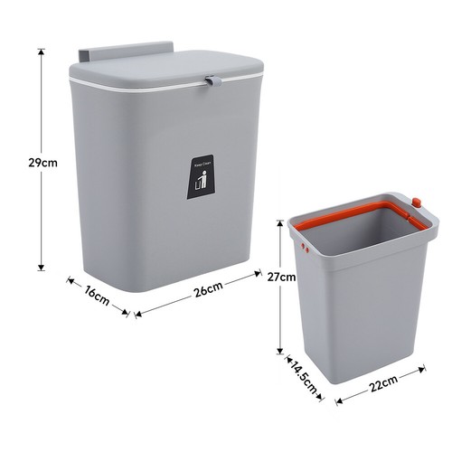 9L Kitchen Cabinet Door Cupboard Hanging Trash Can With Lid Wall Mount Waste Bin - Picture 33 of 41