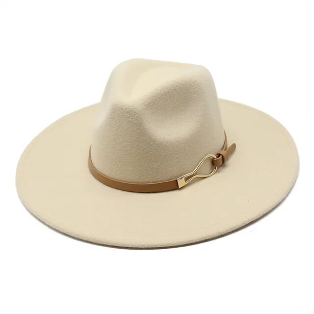 Fedora Hat Women's Men's Wide Brim 9.5cm Vintage Khaki Cotton Blended Felt Hat-image
