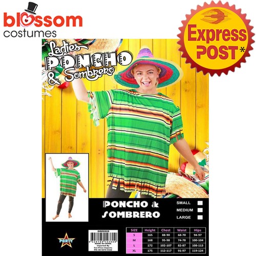 CA10163 Mexican Poncho Sombrero Hat 