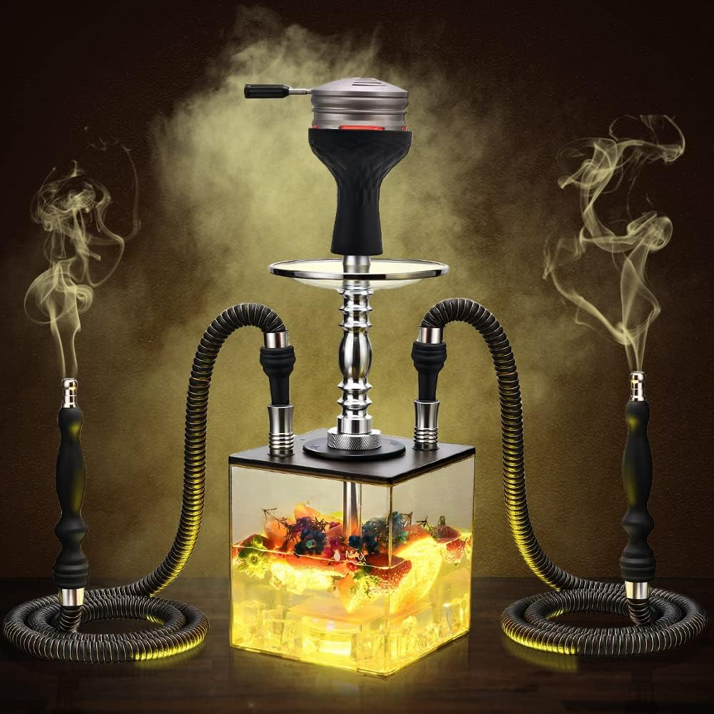 Hookah Set Upgrade Cube Hookahs 2 Hose Acrylic Hookah with Multicolor
