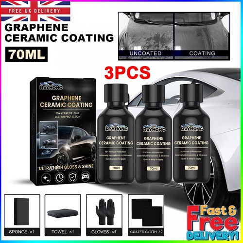 3PC 70ml Car Graphene Ceramic Coating Long Lasting Protection High Gloss & Shine