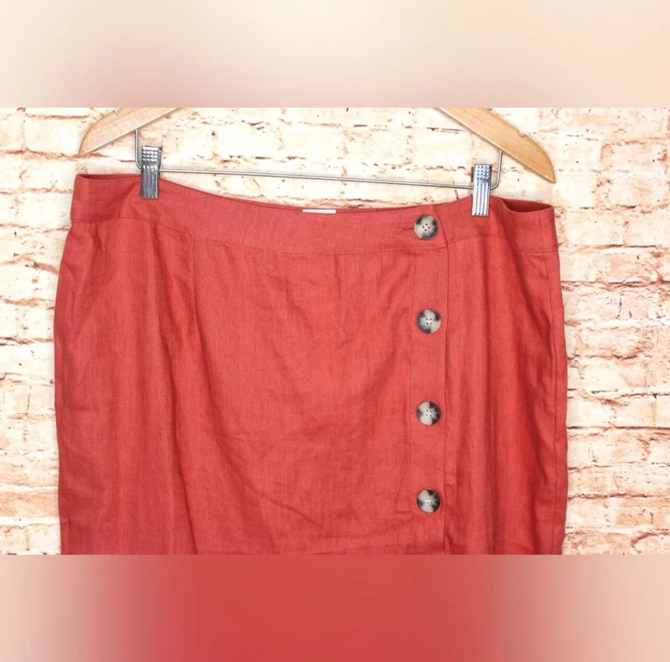 525 AMERICA | Юбка миди с красным глиняным льняным тюльпановым подолом - Изображение 2 из 4