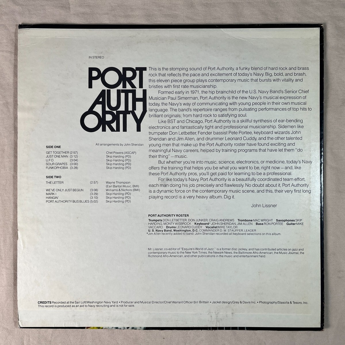 洋楽 United States Navy Port Authority LP Port Authority - Port Authority LP, Album, Promo VG+/VG+