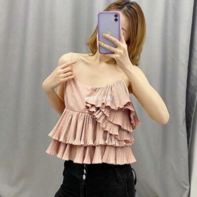 zara ruffled pleated top