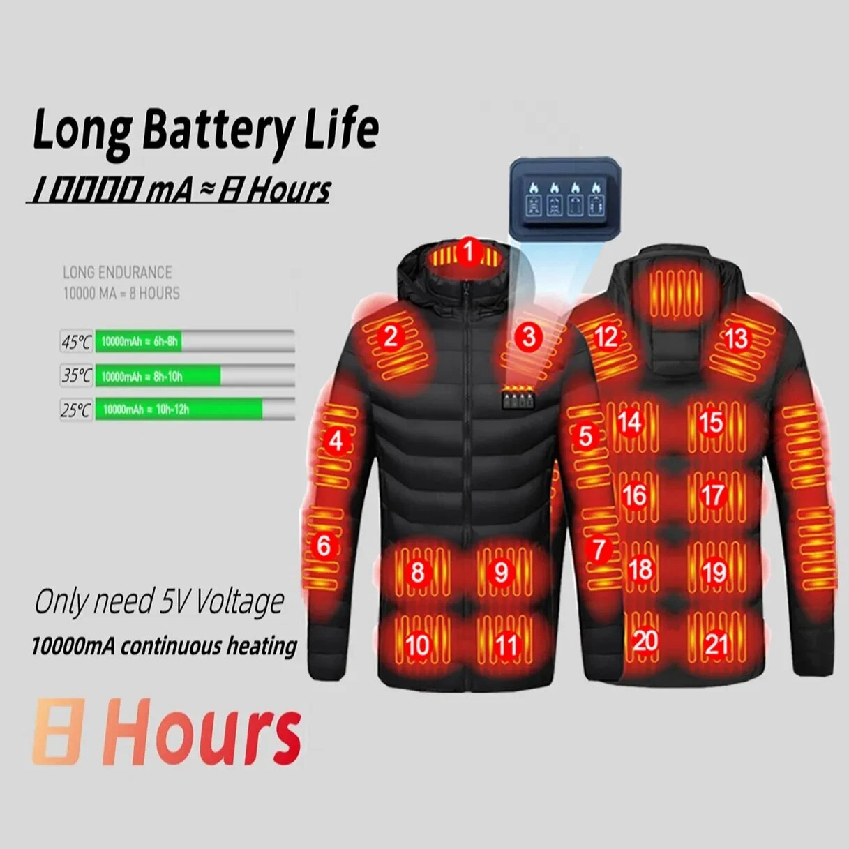 21 Areas USB Electric Heating Jacket Warm Coat -US
Opens in a new window or tab