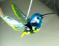blown glass bird hummingbird hanging  murano figurine ornament art blue  L-4.5"