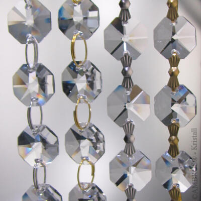 33cm Kristall Kette ~16x 'Oktagon Stern' 14mm Crystal ~ Leuchter Lüster Vorhang