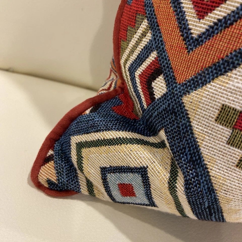 Hines Of Oxford Tapestry Cushion Boho Aztec Tribal Lumbar 12x17 Feather Filler - Image 4 of 4