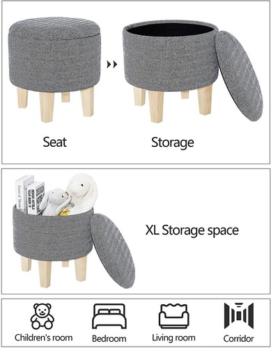 Pouf Hocker,Stauraum Polsterhocker,Aufbewahrung Stuhl Fusshocker,aus Leinen - Bild 4 von 8