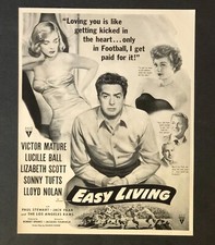 1949 Easy Living Movie Advertisement Lucille Ball LA Rams Football Vtg Print AD