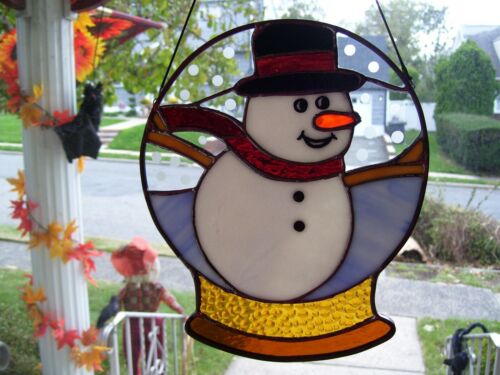 Stained Glass Snowman Globe  Sun-catcher ( Real Glass)
