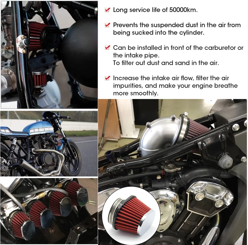 2 Pcs Universal Air Filter Intake Cleaner 55mm/2.17" Clamp-On For Car Motorcycle - Image 4 of 4