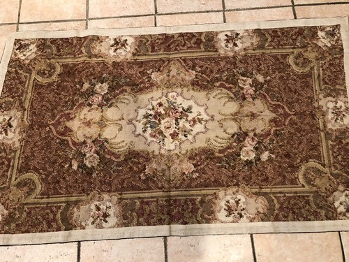 Vintage Handmade Needlepoint Rug/Wall Hanging 59" X 35" Flowers Rose Brown New - Picture 11 of 12