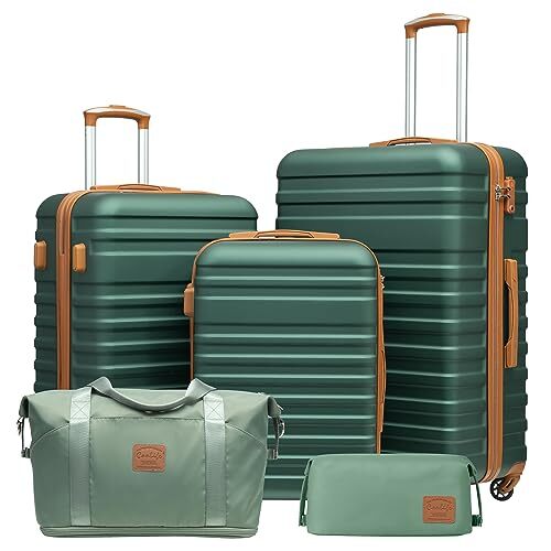 Suitcase Set 3 Piece Luggage Set Carry On Hardside 5 piece set Dark Green-image