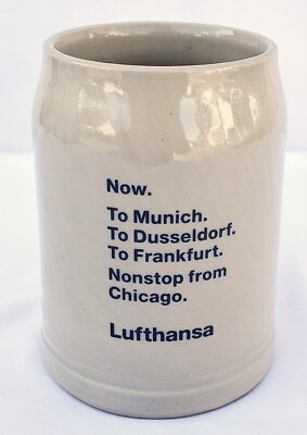 LUFTHANSA AIRLINES - Ceramic Mug Stein - Munich, Dusseldorf, Frankfort, Chicago