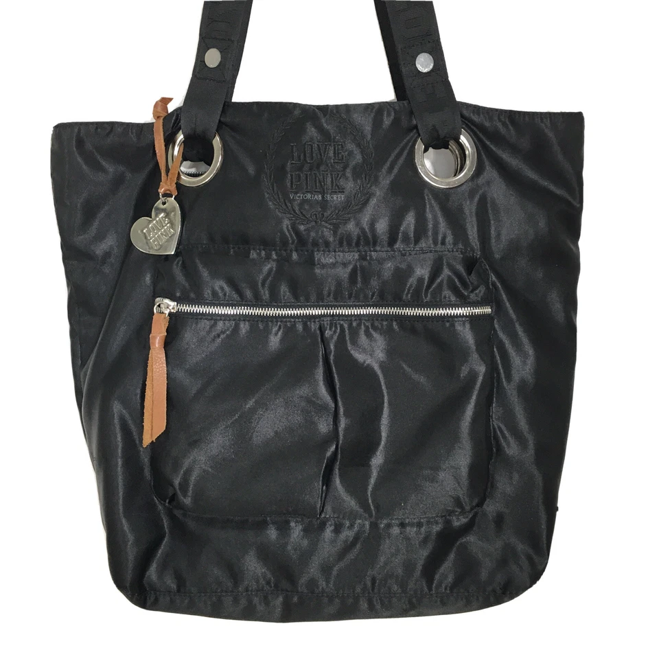 Bolso de Mano Victorias Secret Love Rosa Negro Nylon Viaje Mensajero Hombro Gimnasio Bolso VS Foto 2 de 4
