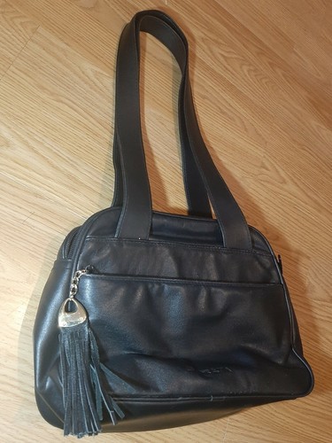 Sereta Black Genuine Leather Hobo Purse Shoulder HandBag 8" x 11" - Picture 7 of 9
