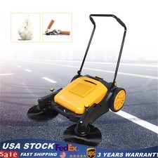 41" Hand Push Sweeper Pavement Street Sweeping Tool Walk-behind Outdoor Cleaner