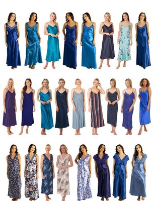 Damen-Nachthemd volle Länge langes Negligee marineblau sexy Satin ÜBERGRÖSSE 8 - 38