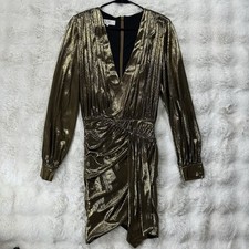 House Of CB Dress Size Small Women's Alvona Metallic Gold Drape Elegant Mini