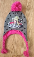 Barbie Gray polkadot Pink Lined Beanie Pom Pom Toddler Girls Hat W/Tassels