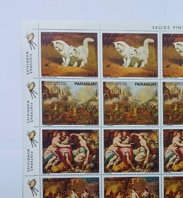  Paraguay - World Famous Paintings Full Sheet 35 Stamps MNH Art Cats #292