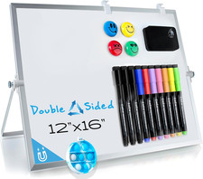 Dry Erase White Board for Kids, 16Inx12In Large Magnetic Desktop Whiteboard with