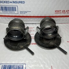 Anneaux de serviette anciens Meriden Britannia papillon et éventail plaqué ruban #209