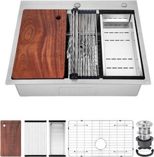 Large Drop-in Kitchen Sink 28" x 22" Stainless Steel with Cutting Board & Faucet
