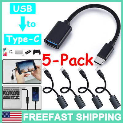 5Pack TYPE C to USB 3.0 OTG Adapter Cord Cable Type C Male to USB A Female Nylon