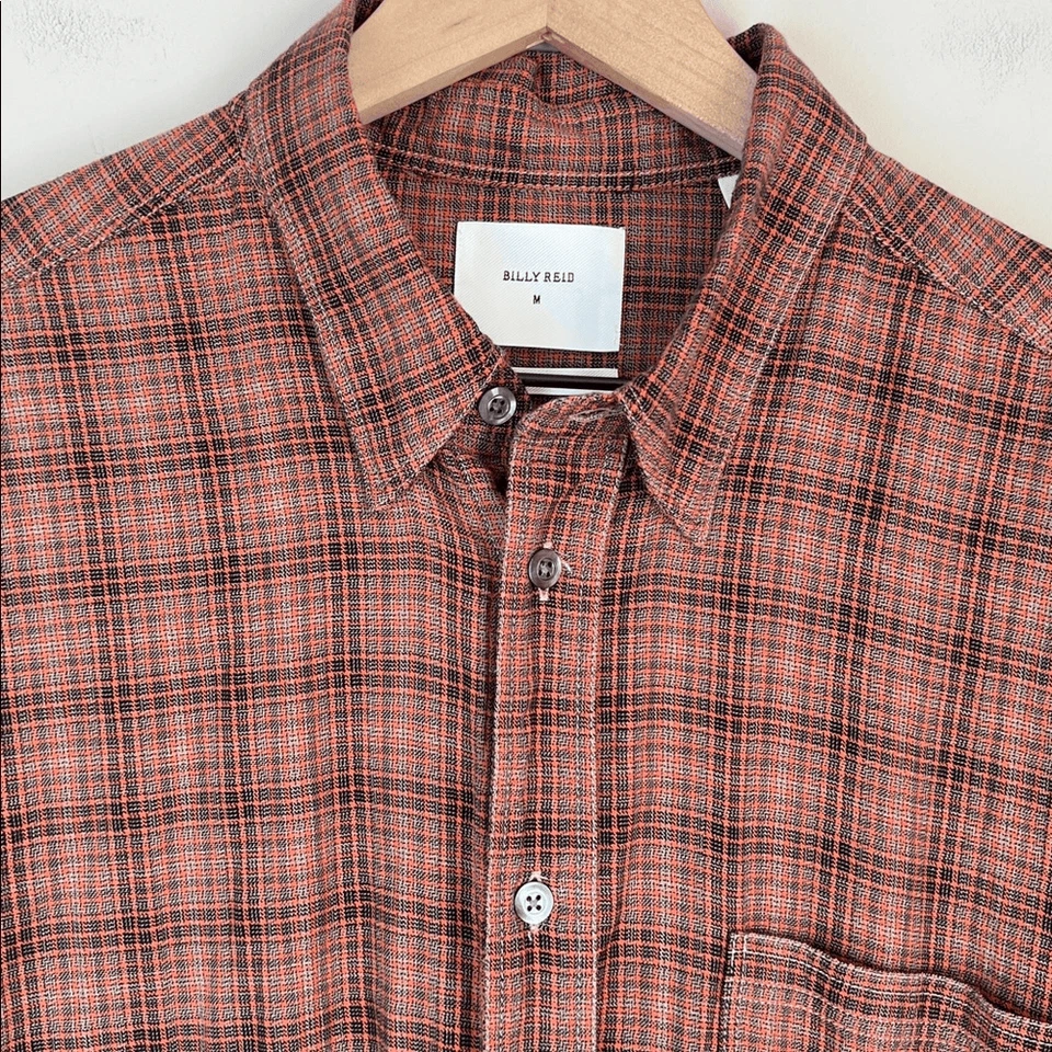 Camisa Billy Reid Para Hombre Mediana Marrón Roja Con Botones Ajuste Estándar Manga Larga Foto 3 de 4