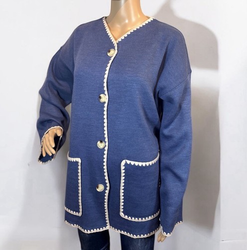 Damen Strickjacke mit Stickerei Detail,Baumwolle Jacke Mit Taschen,Boho Cardigan - Bild 3 von 7