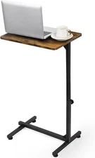 C Shaped Side Table Adjustable Height, Small End Table for Couch Bedroom, Brown