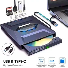 5-in-1 USB 3.0 USB-C External DVD RW CD Drive Burner Reader Player For PC Laptop