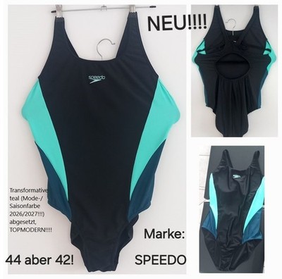 SPEEDO Damen Badeanzug Einteiler Größe DE 44 aber 42 schwarz blau teal 2.0 NEU !